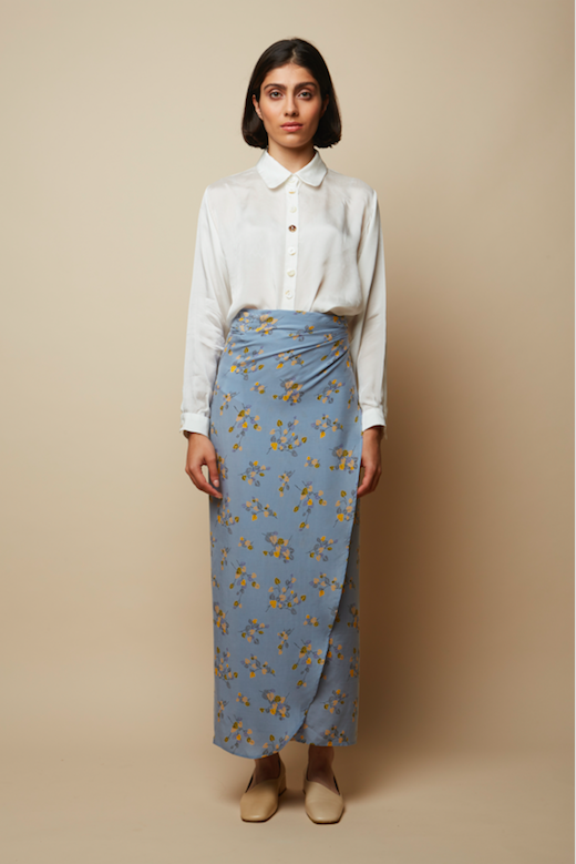 Wrap Flower Print Blu Skirt, £175 @rakha.co.uk