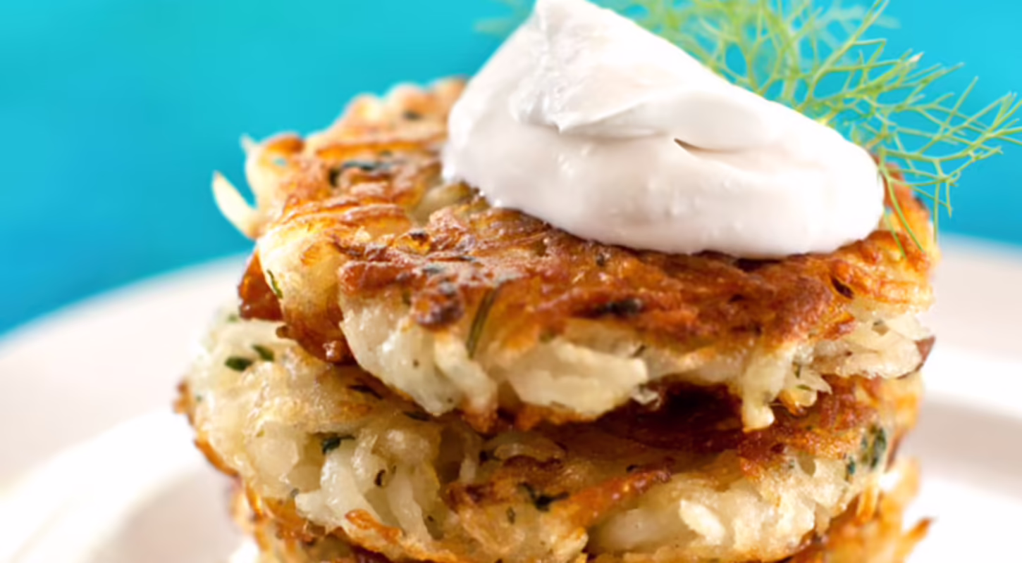 Latkes with sour cream.