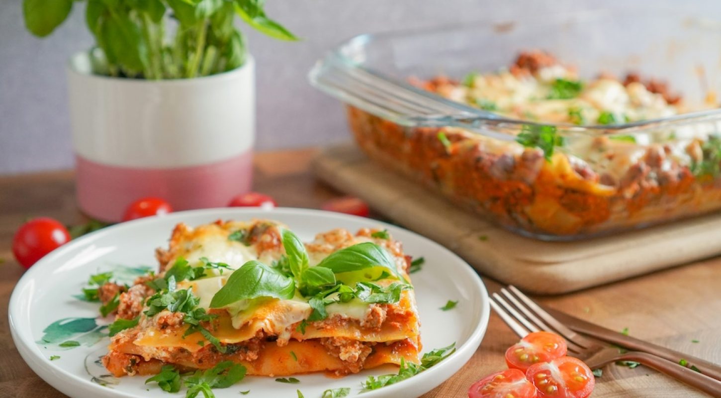 Lasagna on a plate.