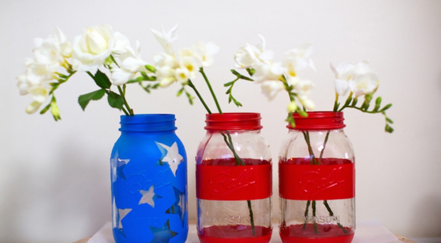 Red, White, and Blue flower vases.